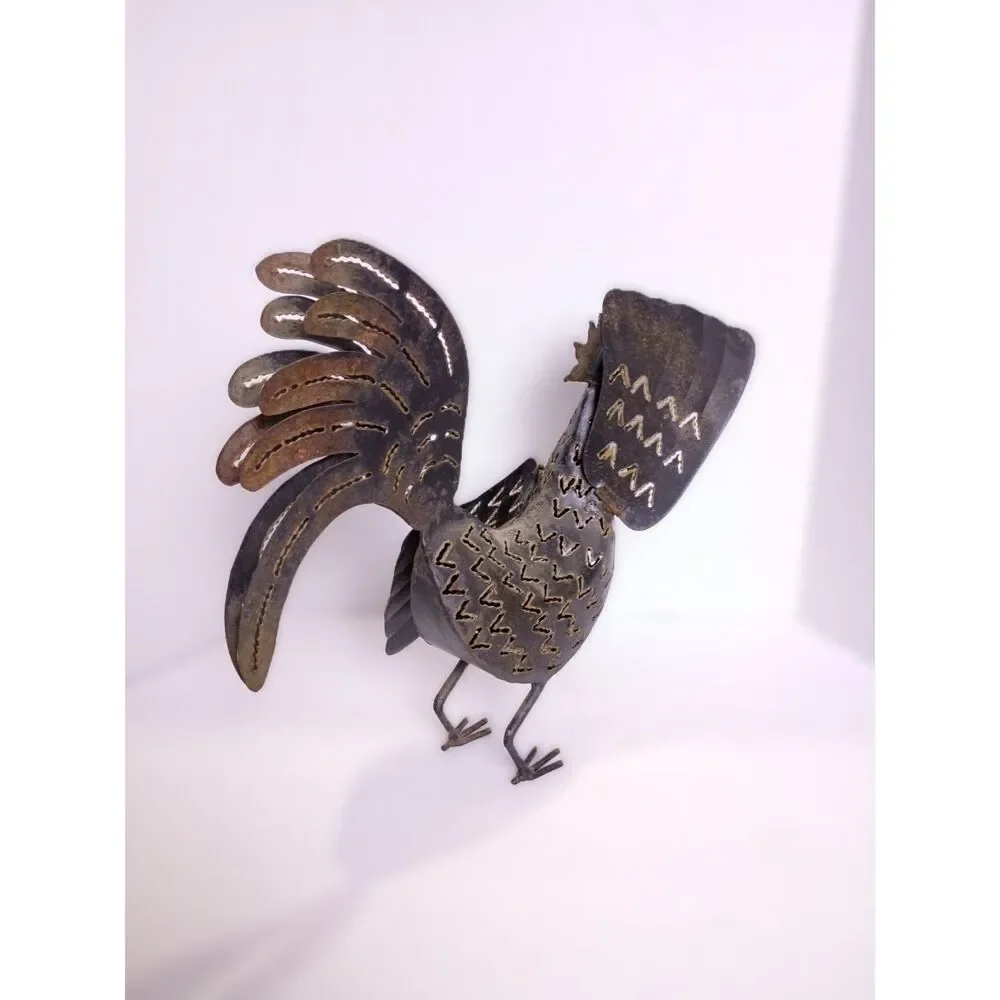 Vintage Rustic Metal Rooster Chicken Handmade Outdoor Tealight Candle Holder